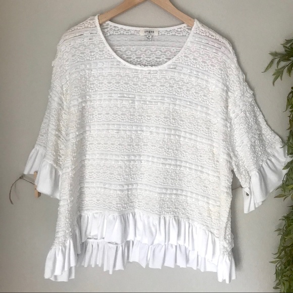 Umgee Lace & Ruffle Crochet Bell Sleeve Boho Top M - Picture 14 of 14